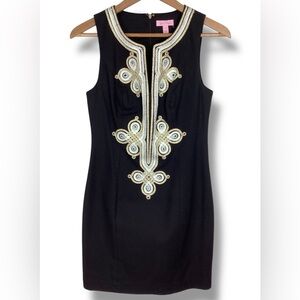 Lilly Pulitzer Mila Black Gold embellished Sheath Dress Party Sleeveless preppy